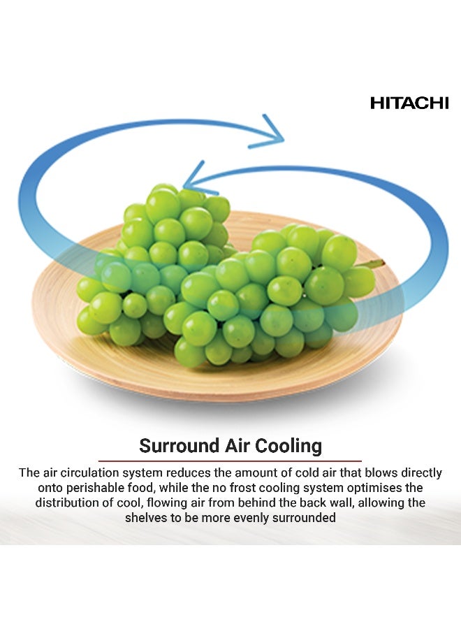 هيتاشي سعة إجمالية 380 لترًا وصافي سعة 260 لترًا، ثلاجة ببابين، ثلاجة بفريزر نو فروست، ضمان 10 سنوات على الضاغط العاكس، تبريد بمروحة مزدوجة، إنذار للباب وإضاءة LED، صينية ثلج ملتوية - Image 4