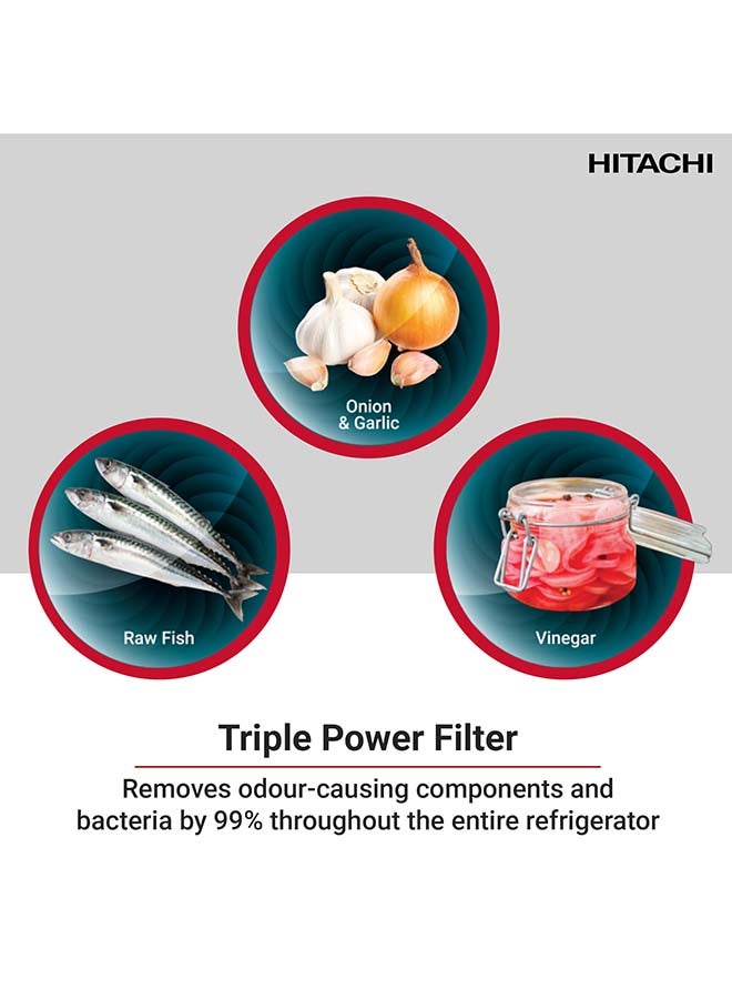 HITACHI - 330L Gross & 240L Net Capacity, Top Mount Double Door Refrigerator, No Frost Fridge Freezer, High Power Inverter Compressor, Movable Twist Ice Tray, Tempered Glass Shelves HRTN5255MFXAE Inox - Image 1