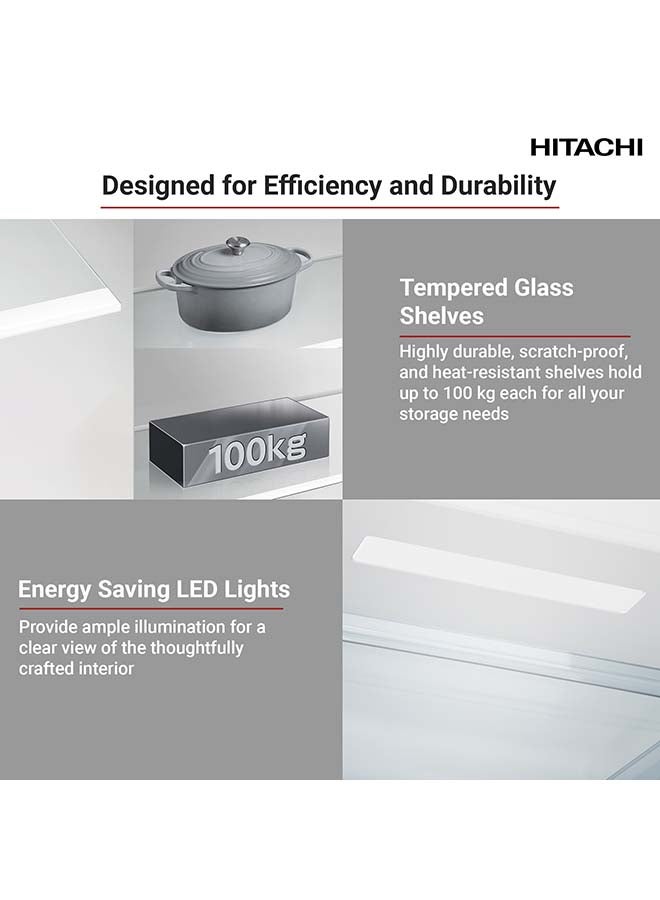 HITACHI - 330L Gross & 240L Net Capacity, Top Mount Double Door Refrigerator, No Frost Fridge Freezer, High Power Inverter Compressor, Movable Twist Ice Tray, Tempered Glass Shelves HRTN5255MFXAE Inox - Image 1
