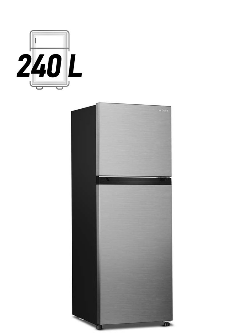 هيتاشي إجمالي 330 لترًا وسعة صافية 240 لترًا، ثلاجة ببابين ببابين علويين، ثلاجة بفريزر نو فروست، ضاغط عاكس عالي الطاقة، صينية ثلج متحركة، أرفف من الزجاج المقسى - Image 1