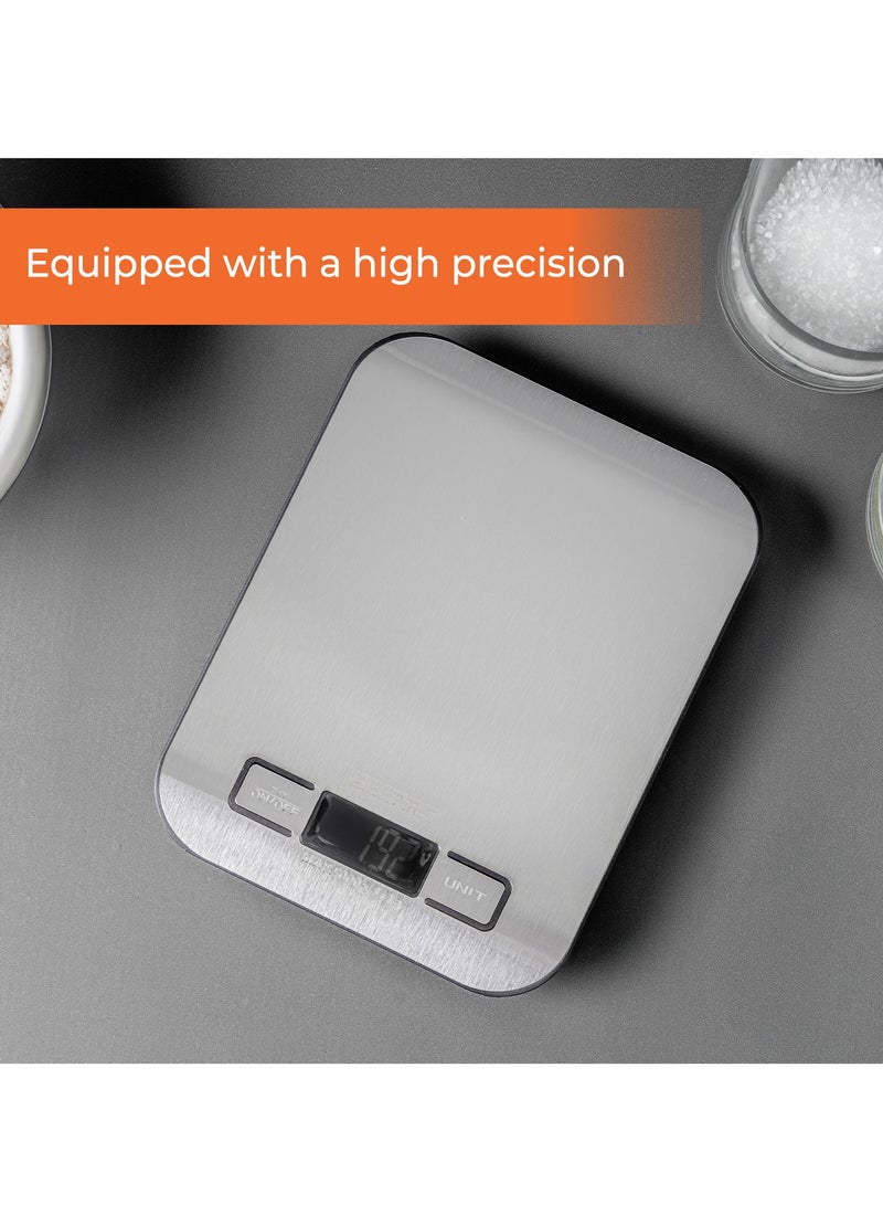 Geepas Digital Kitchen Scale With Digital Display, Max Weight 5 Kg, Tare Function, Auto On/Off, Low Battery/Overload Indicator, Equipped With A High Precision, Strain Gauge Sensor System, GKS46526UK Light Grey