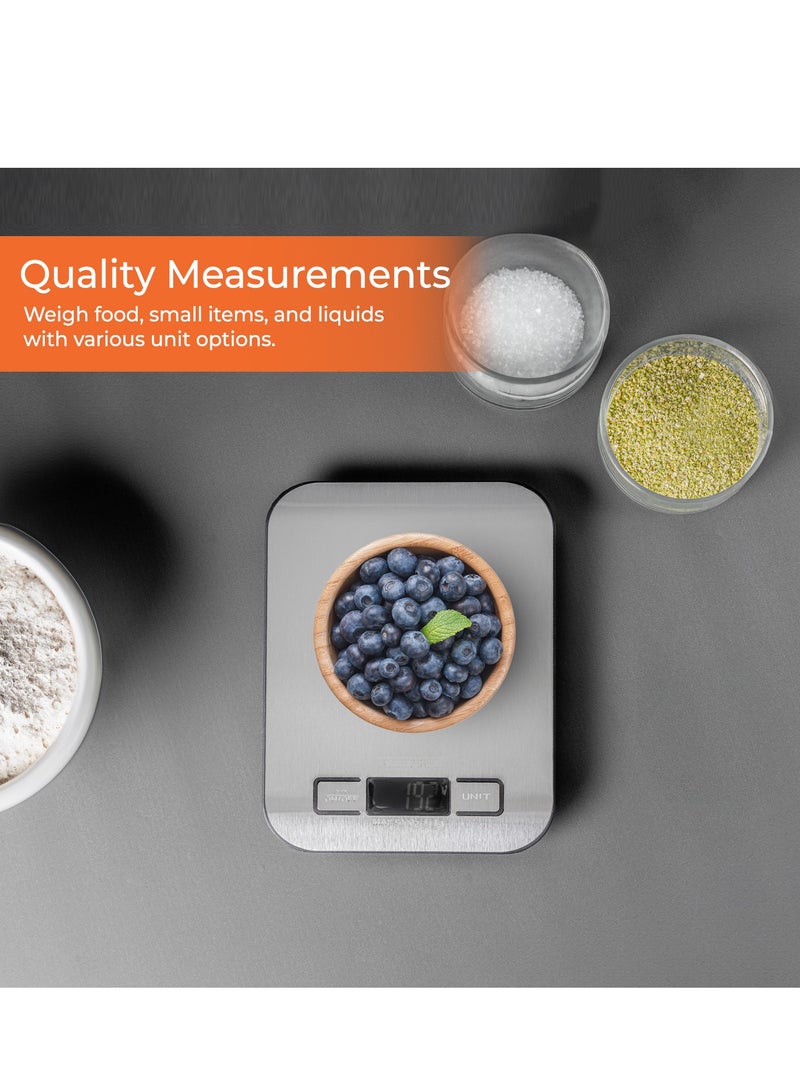 Geepas Digital Kitchen Scale With Digital Display, Max Weight 5 Kg, Tare Function, Auto On/Off, Low Battery/Overload Indicator, Equipped With A High Precision, Strain Gauge Sensor System, GKS46526UK Light Grey