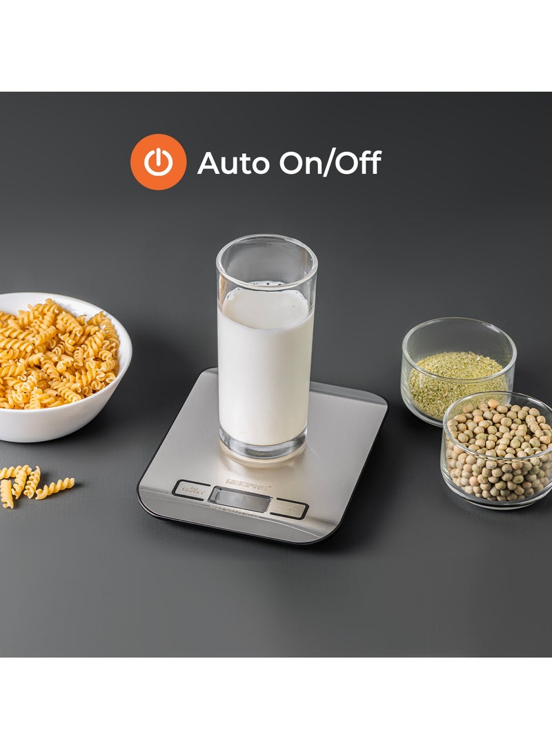 Geepas Digital Kitchen Scale With Digital Display, Max Weight 5 Kg, Tare Function, Auto On/Off, Low Battery/Overload Indicator, Equipped With A High Precision, Strain Gauge Sensor System, GKS46526UK Light Grey