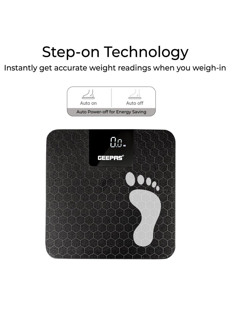 GEEPAS - Geepas Digital Body Scale With Digital Display, 180Kg Max Weight, 6MM Tempered Glass, Anti Slip Glass Platform, LED Display, Low Battery /Overload Indication, GBS46524UK Black - Image 1