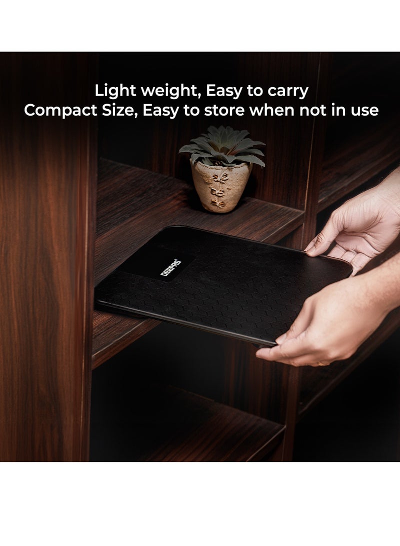 GEEPAS - Geepas Digital Body Scale With Digital Display, 180Kg Max Weight, 6MM Tempered Glass, Anti Slip Glass Platform, LED Display, Low Battery /Overload Indication, GBS46524UK Black - Image 1