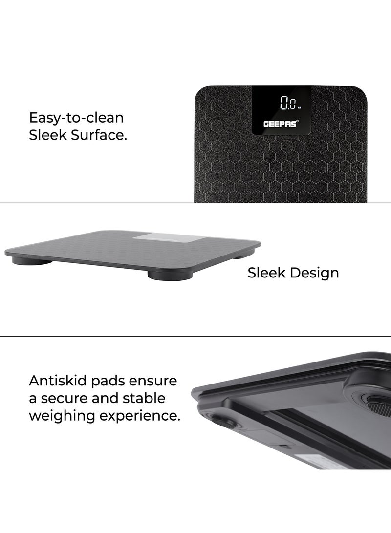 GEEPAS - Geepas Digital Body Scale With Digital Display, 180Kg Max Weight, 6MM Tempered Glass, Anti Slip Glass Platform, LED Display, Low Battery /Overload Indication, GBS46524UK Black - Image 1