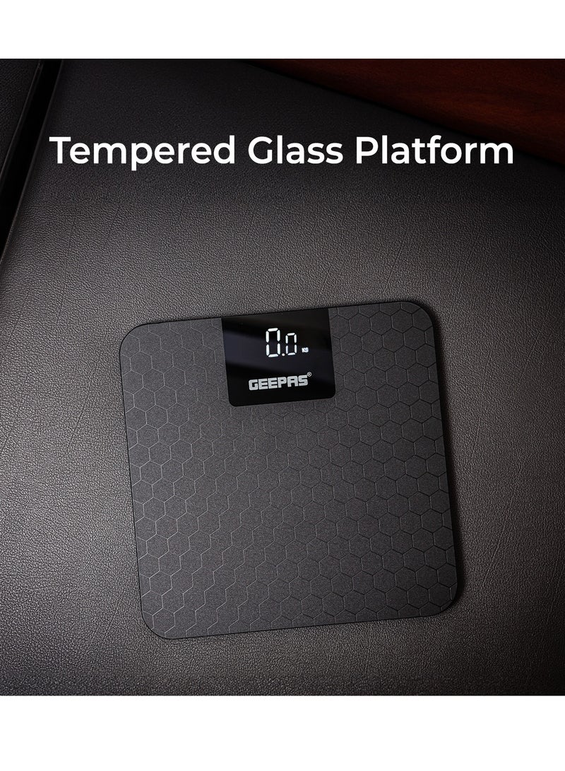 GEEPAS - Geepas Digital Body Scale With Digital Display, 180Kg Max Weight, 6MM Tempered Glass, Anti Slip Glass Platform, LED Display, Low Battery /Overload Indication, GBS46524UK Black - Image 1