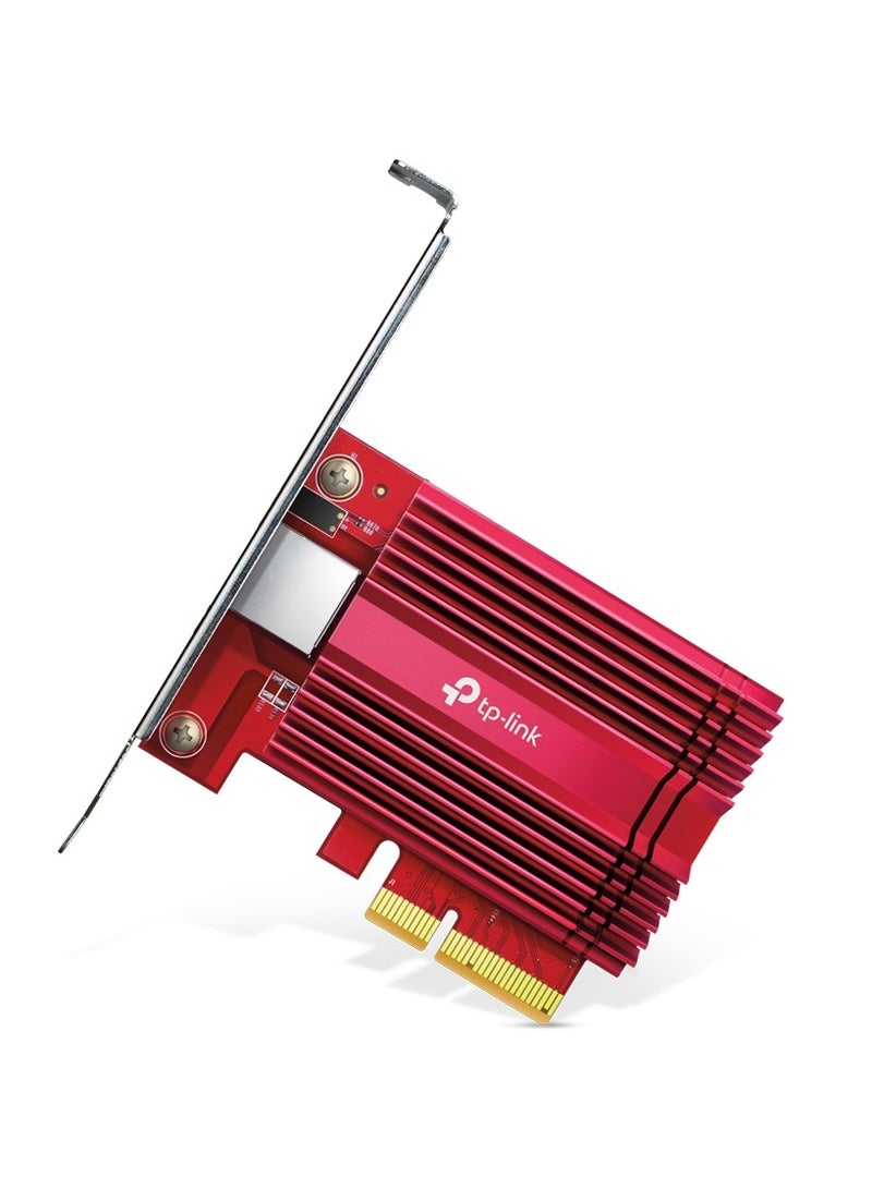 TP-LINK 10 Gigabit PCI Express Network Adapter, CAT6A Ethernet Cable, Low-Profile and Full-Height Brackets, Supports Windows 11/10/8.1/8/7, Windows Servers 2019/2016/2012 R2, Linux | TX401 Silver/Red  - Image 1