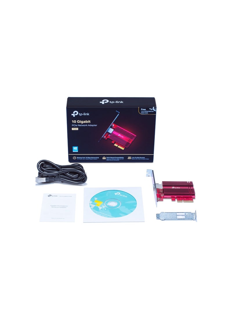 TP-LINK 10 Gigabit PCI Express Network Adapter, CAT6A Ethernet Cable, Low-Profile and Full-Height Brackets, Supports Windows 11/10/8.1/8/7, Windows Servers 2019/2016/2012 R2, Linux | TX401 Silver/Red  - Image 5