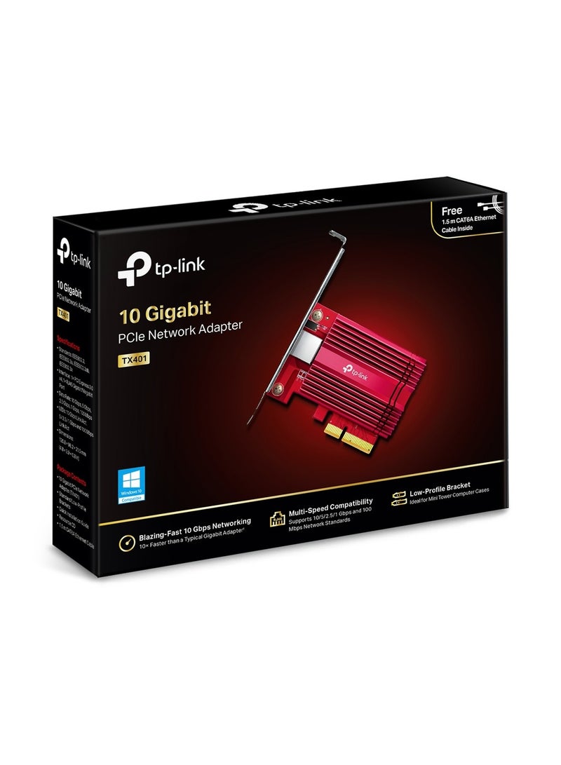 TP-LINK 10 Gigabit PCI Express Network Adapter, CAT6A Ethernet Cable, Low-Profile and Full-Height Brackets, Supports Windows 11/10/8.1/8/7, Windows Servers 2019/2016/2012 R2, Linux | TX401 Silver/Red  - Image 3