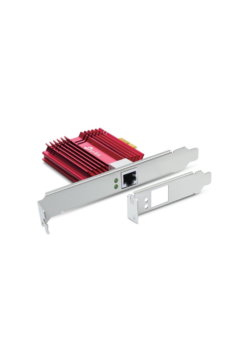 TP-LINK 10 Gigabit PCI Express Network Adapter, CAT6A Ethernet Cable, Low-Profile and Full-Height Brackets, Supports Windows 11/10/8.1/8/7, Windows Servers 2019/2016/2012 R2, Linux | TX401 Silver/Red  - Image 2