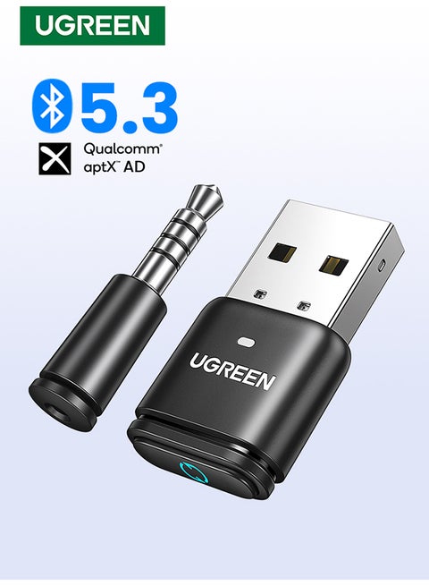 Bluetooth 5.3 Adapter, Bluetooth Audio Connects PS4/PS5/Switch/PC/Mac to Wireless Earbuds Low Latency USB Bluetooth Dongle High Quality Wireless Audio Adapter Black