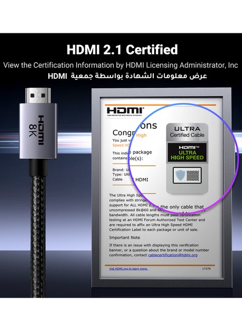 Cavo HDMI 2.1 Certificato 2 Metri - 8K@60Hz, 4K@144Hz, EARC, Per PS5, TV, PC - Foto 5