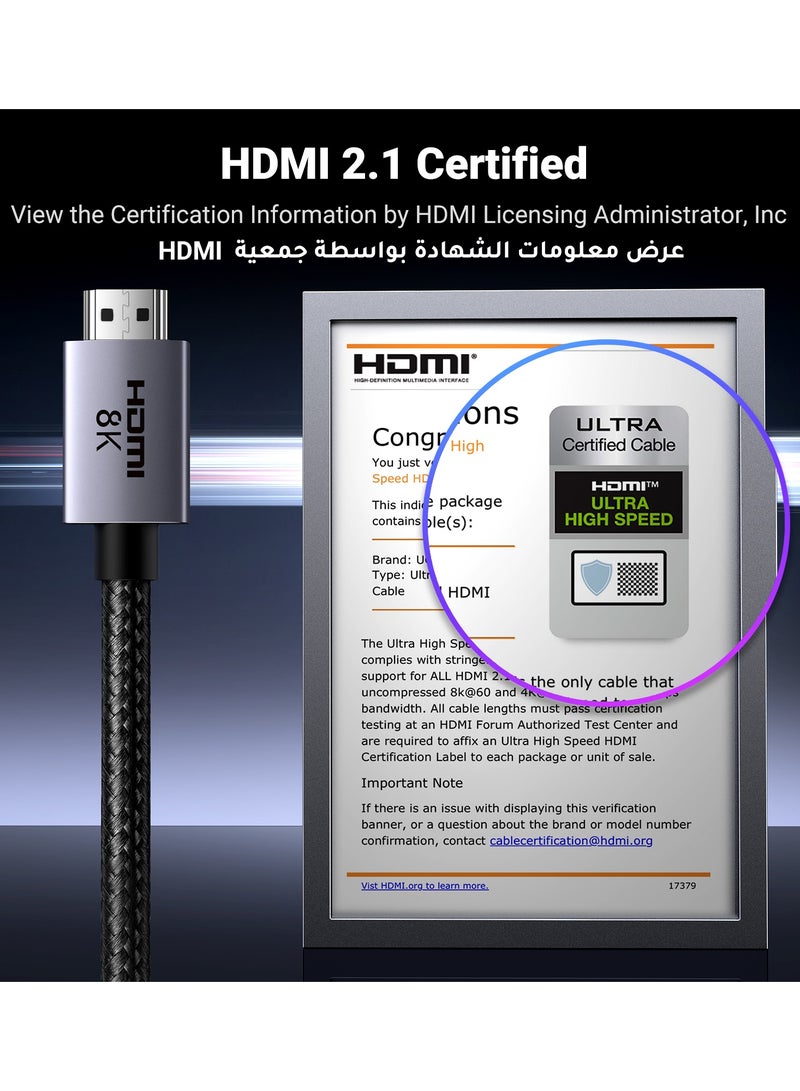 Ugreen - 8K HDMI 2.1 Cable 2M, High Speed HDMI Cord 48Gbps 8K@60Hz, 4K@240Hz/144Hz/120Hz, Support eARC/Dolby/HDR 10+/HDCP 2.2&2.3, Compatible with PS5/Xbox Series X/Samsung/ LG 8K TV/Home Theater Grey - Image 1