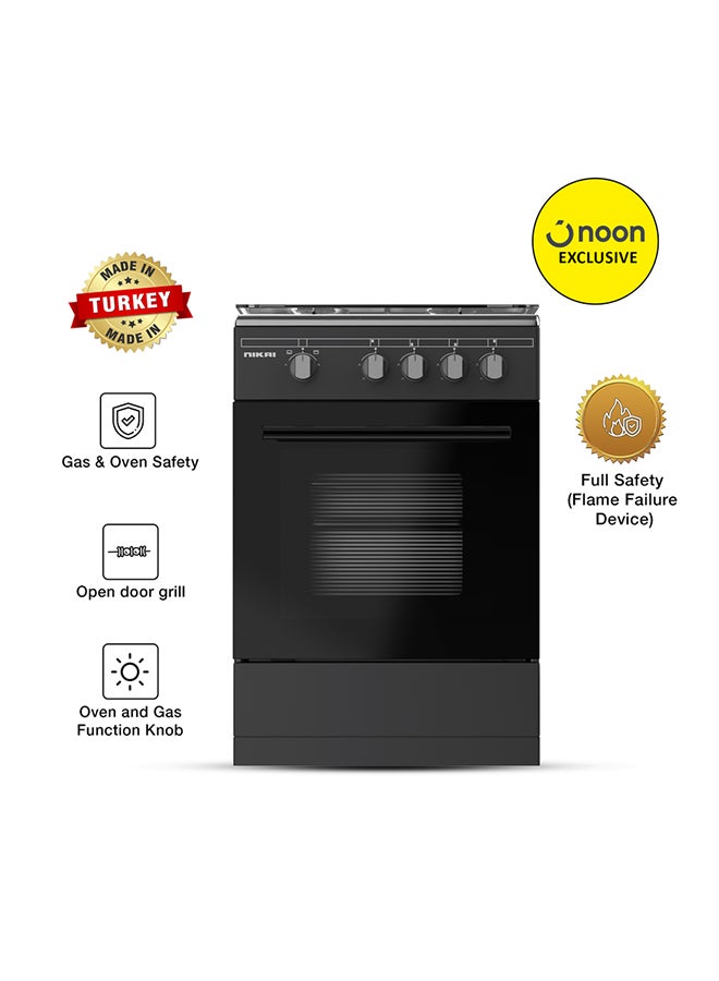NIKAI 50x50cm Full Safety 4 Burner Gas Cooker, Oven And Open Grill Function, Free Standing Cooking Range, Easy Cleaning, Robust Burners, Rapid Preheat, Best For Home And Kitchen, Made In Turkey U3110NBFS Black  - Image 1