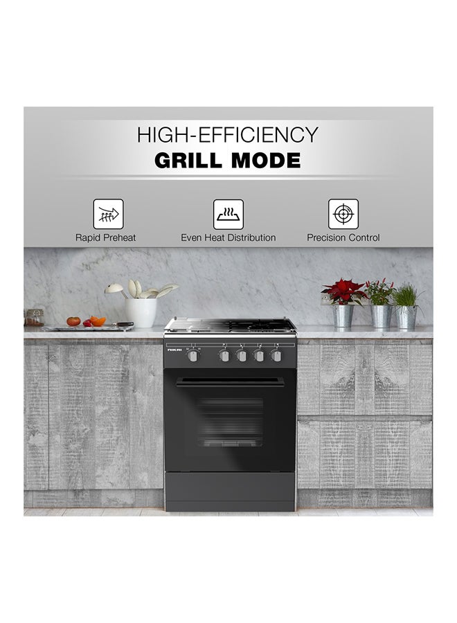NIKAI - 50x50cm Full Safety 4 Burner Gas Cooker, Oven And Open Grill Function, Free Standing Cooking Range, Easy Cleaning, Robust Burners, Rapid Preheat, Best For Home And Kitchen, Made In Turkey U3110NBFS Black - Image 1