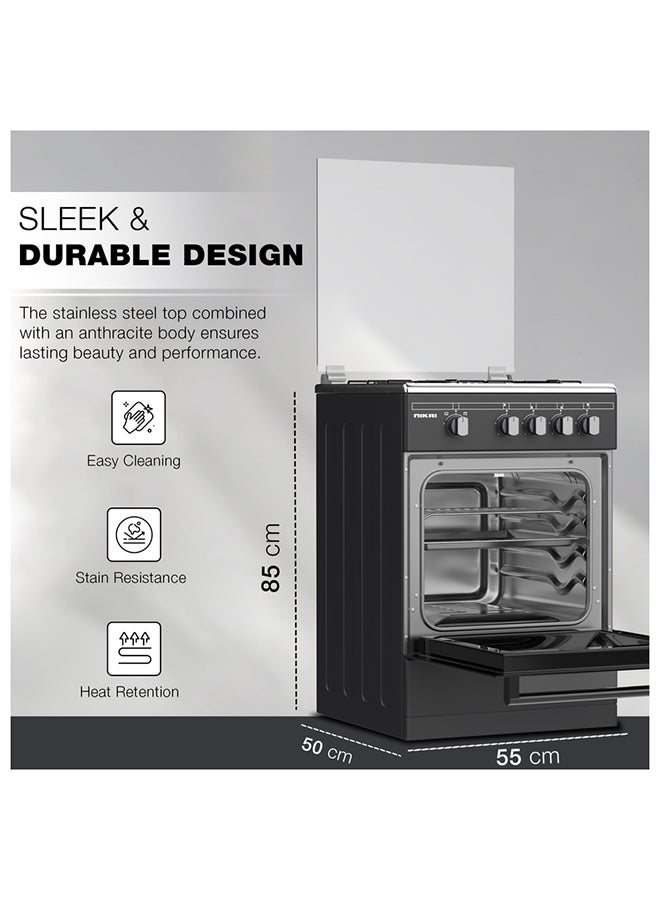 نيكاي طباخ غاز 4 شعلات أمان كامل 50 × 55، وظيفة الفرن والشواية المفتوحة، نطاق طهي قائم بذاته، سهل التنظيف، شعلات قوية، تسخين مسبق سريع، الأفضل للمنزل والمطبخ، صنع في تركيا - Image 3