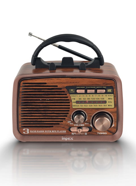 Radio Bluetooth Portable Speaker, FM/AM/SW 3 Band Rechargeable Radio Vintage Style, TWS Function, Support USB/TF Card Melody Plus Brown