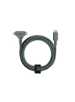 Native Union Belt Duo USB-C To C + Lighthing Cable 1.8M - Universal Charging Cable, W/ Leather Strap, For Apple iPhone 15/14/13/12/Pro/Max, 11/Pro/Max, XS/XR/X/Max, iPad Air/Pro, Airpods Slate Green  - Image 1