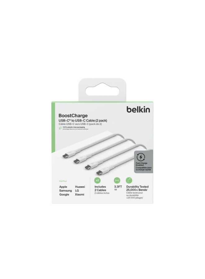 belkin BoostCharge braided USB C Charger Cable USB Type C Cable Fast ChargIng Cable For iPhone 15 Samsung Galaxy S24 Google Pixel iPad MacBook NIntendo And more   2m 2 Pack White White  - Image 4