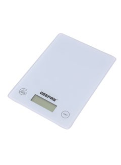 Geepas Electronic Kitchen Scale With Digital Display, 5 Kgs Max. Weight, 3 MM Tempered Glass, Tare Function, Low Battery/Overload Indication, Auto-Off, Tare Function GKS46525UK White