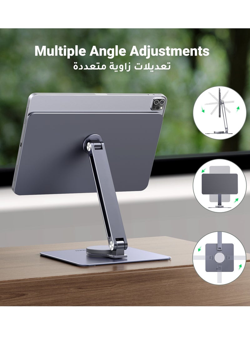 Ugreen - Foldable Magnetic iPad Stand, 360° Rotation Adjustable iPad Pro Stand, Multi-Angle Tablet Stand for Desk,Portable Strong Magnet Tablet Holder for Apple iPad Pro 11inch 3rd/4th/5th Gen Grey - Image 1