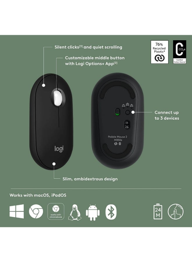 Logitech - M350s Wireless Mouse Bluetooth Wireless Up to 4000 DPI Graphite Graphite - Image 1