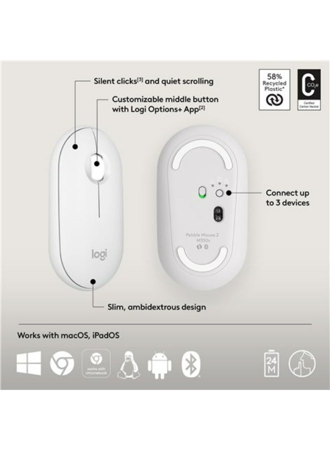 Logitech - Pebble 2 M350s Wireless Mouse Bluetooth Wireless Up to 4000 DPI White White - Image 1
