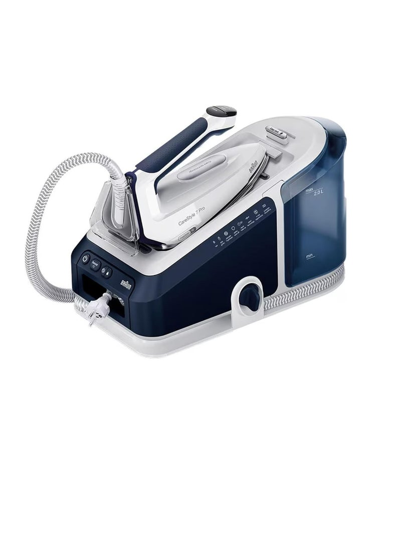 براون مكواة بخارية براون هوم براون كير ستايل 7 برو بتقنية فري جلايد 3D، وضع آي كير الذكي، كي، مضادة للتنقيط، خزان ماء قابل للفصل سعة 2 لتر، إيقاف تلقائي، 2700 واط، IS 7282 أزرق - Image 1