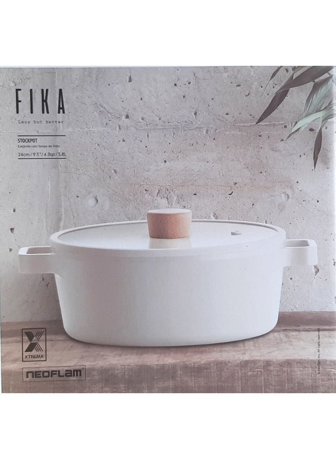نيو فلام Neoflam Fika Induction Non Stick Cooking Pot White 24cm  - Image 1