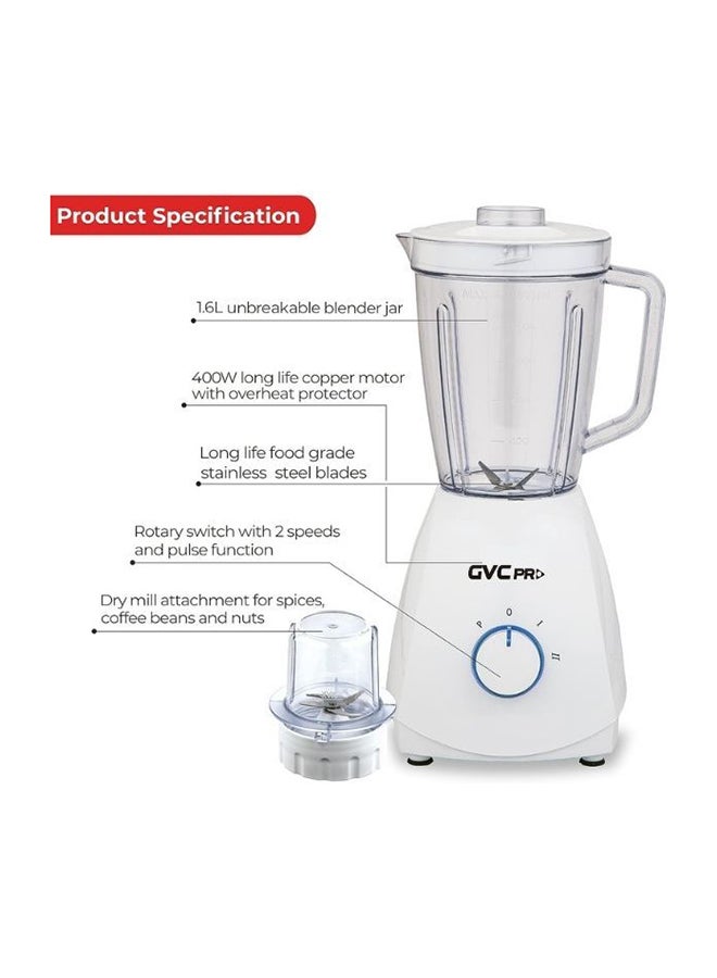 gvc pro - 2-In-1 Blender With Grinders 1.6 L 600 W GVCBL-470 White - Image 1