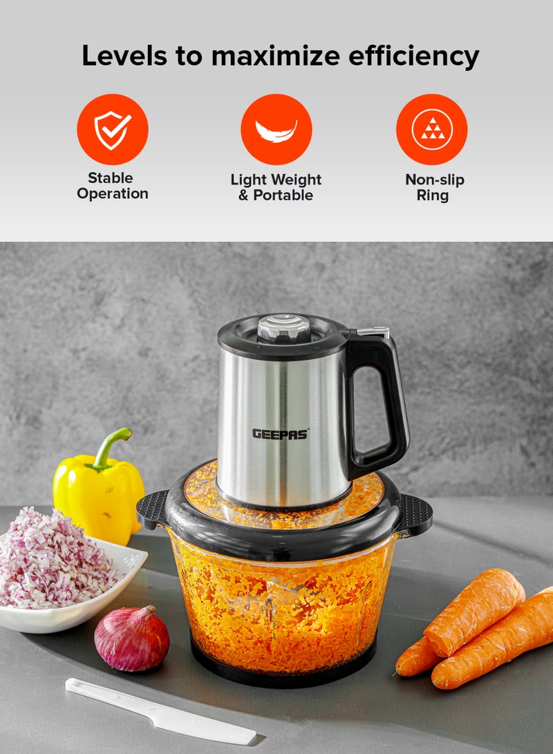 GEEPAS - Multi Chopper, Compact Multi Chopper, 3 Speed Levels and Double Blade Assembly| Suitable for Chopping Vegetables, Fruits, Meat| Stainless Steel Blade Set for Fast and Effective Chopping 500 W GMC42026 Silver & black - Image 1