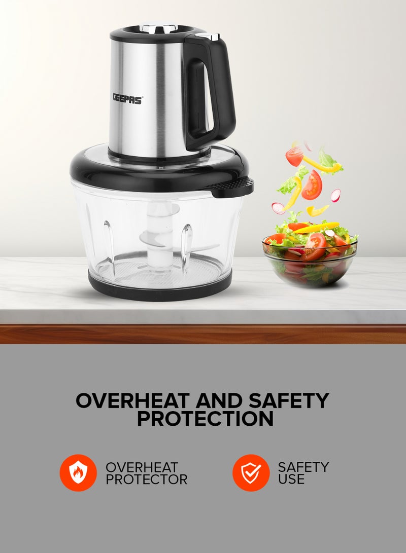 GEEPAS - Multi Chopper, Compact Multi Chopper, 3 Speed Levels and Double Blade Assembly| Suitable for Chopping Vegetables, Fruits, Meat| Stainless Steel Blade Set for Fast and Effective Chopping 500 W GMC42026 Silver & black - Image 1