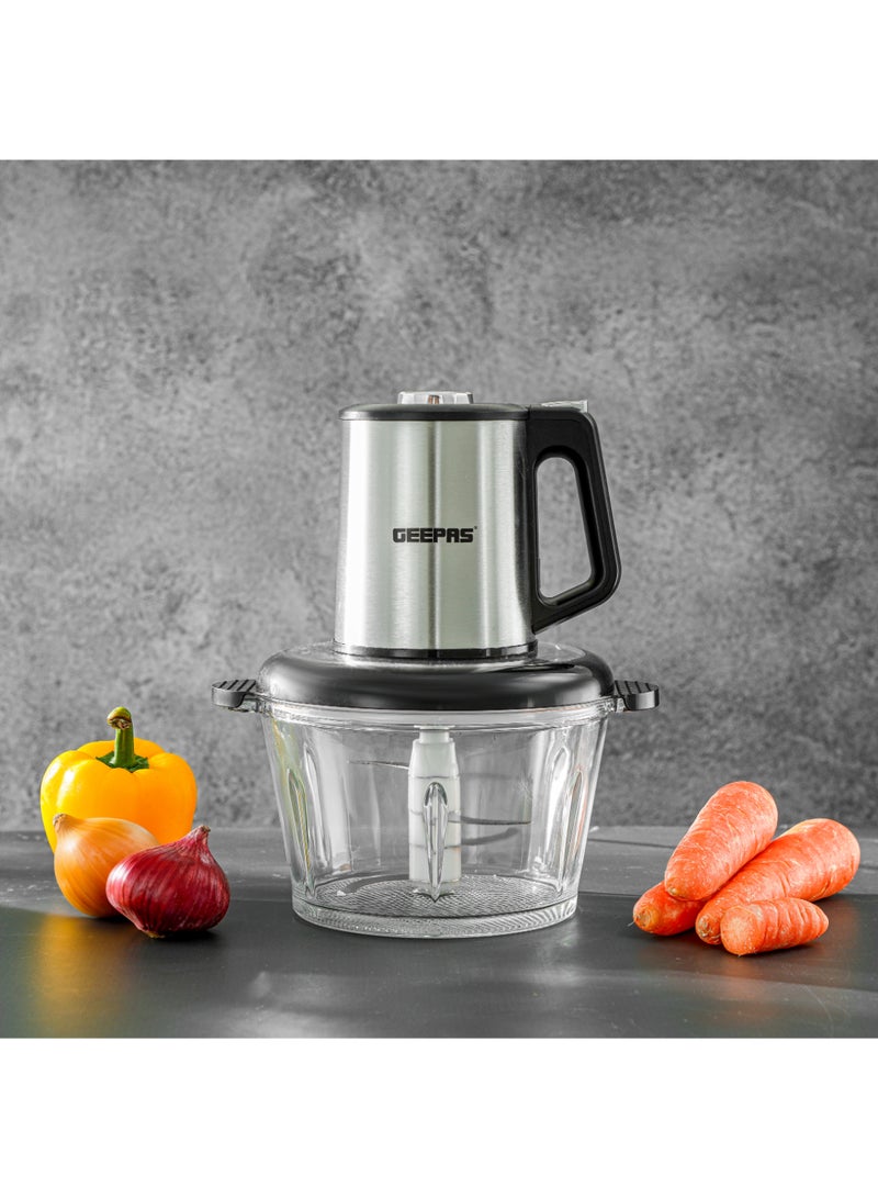GEEPAS - Multi Chopper, Compact Multi Chopper, 3 Speed Levels and Double Blade Assembly| Suitable for Chopping Vegetables, Fruits, Meat| Stainless Steel Blade Set for Fast and Effective Chopping 500 W GMC42026 Silver & black - Image 1