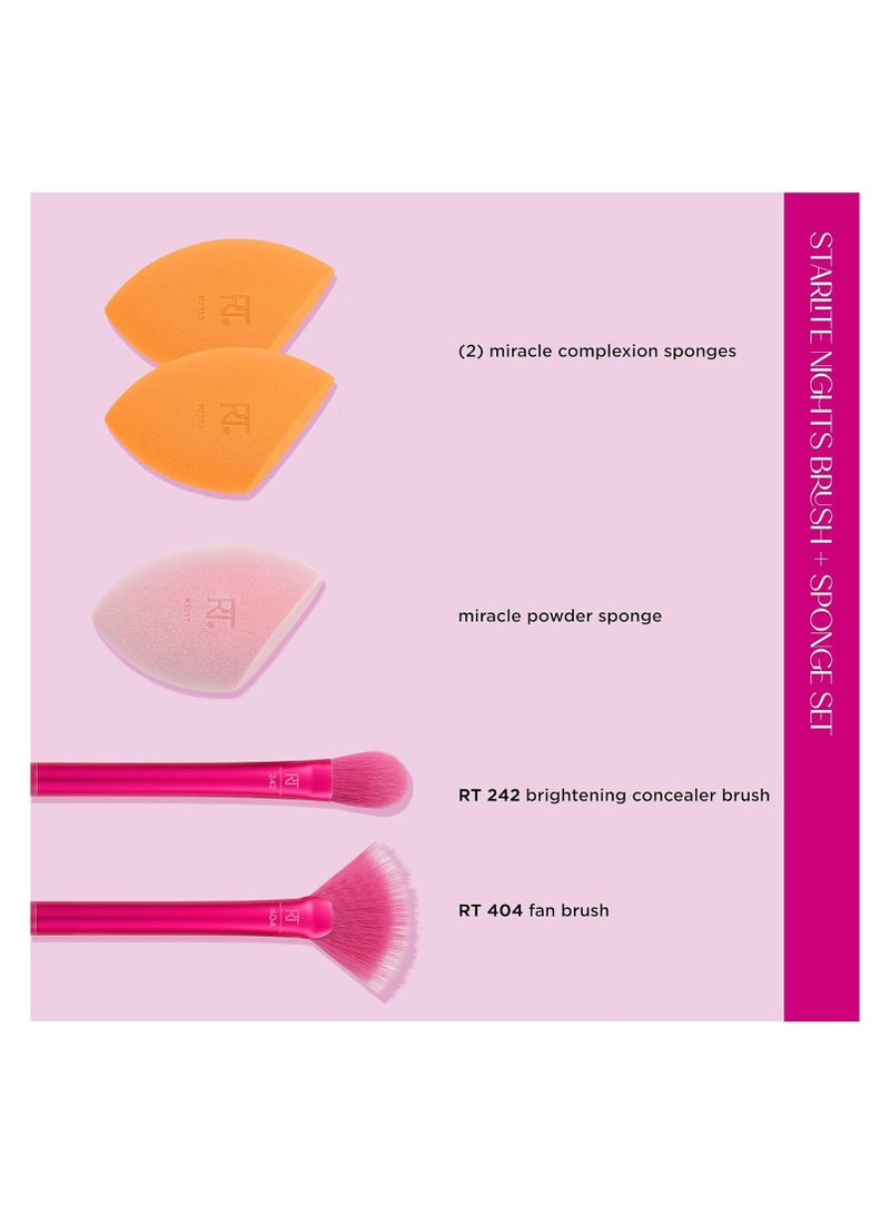ريل تكنيكس Limited Edition Starlite Nights Brush + Sponge Kit, Makeup Brush & Makeup Blending Sponge Set For Foundation & Powder, Kitten Paw Brush For Concealer, 5 Piece Gift Set Multicolour - Image 4