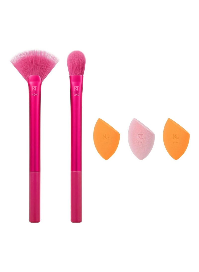 ريل تكنيكس Limited Edition Starlite Nights Brush + Sponge Kit, Makeup Brush & Makeup Blending Sponge Set For Foundation & Powder, Kitten Paw Brush For Concealer, 5 Piece Gift Set Multicolour - Image 2