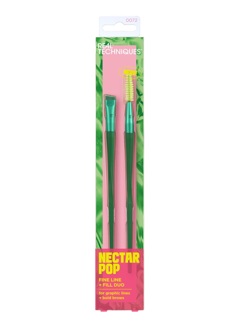 REAL TECHNIQUES - Nectar Pop Fine Line + Fill Makeup Brush Duo, 2 Piece Set Green - Image 1