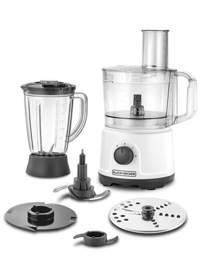 بلاك اند ديكر محضر طعام بقدرة 800 واط، 24 وظيفة مع وعاء سعة 2 لتر، وعاء خلاط سعة 1.5 لتر، تقطيع من الفولاذ المقاوم للصدأ، قرص تقطيع، شفرة مفرمة، صانعة عجين، خفاقة، تحكم بسرعتين مع نبضة. 1.5 L 800 W FX822-B5 - Image 1