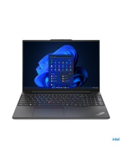 كمبيوتر محمول ثينك باد E16 من الجيل الأول بشاشة مقاس 16 بوصة ومعالج إنتل كور i7 و1355U وذاكرة وصول عشوائي سعة 8 غيغابايت ومحرك أقراص SSD سعة 512 غيغابايت وDOS (بدون نافذة) وبطاقة رسومات Intel Iris Xe وبطاقة رسوميات إنجليزي/عربي أسود جرافيت