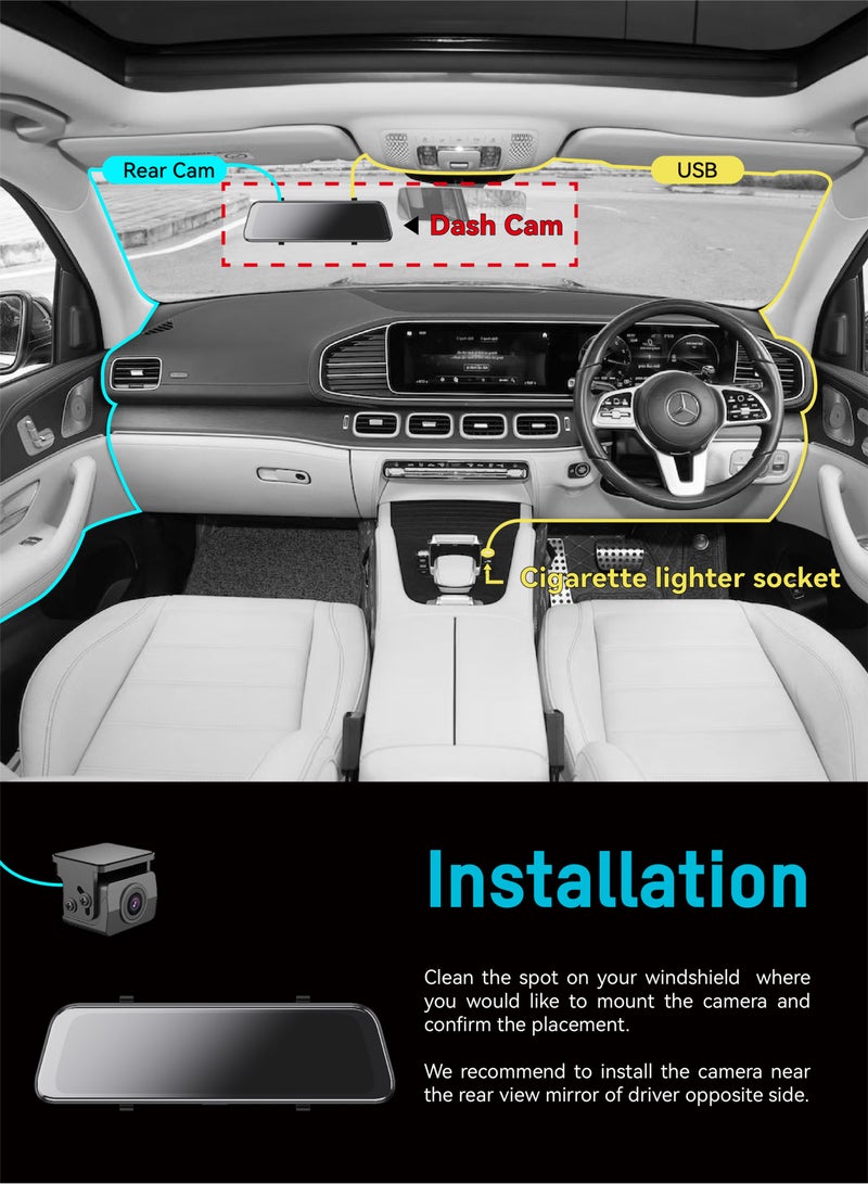 هيك فيجن - Hikvision مرآة الرؤية الخلفية DashCam، N6Pro، 2K، قناة مزدوجة، شاشة لمس 10 بوصة، تطبيق، التحكم الصوتي، مساعدة الرجوع للخلف - Image 1