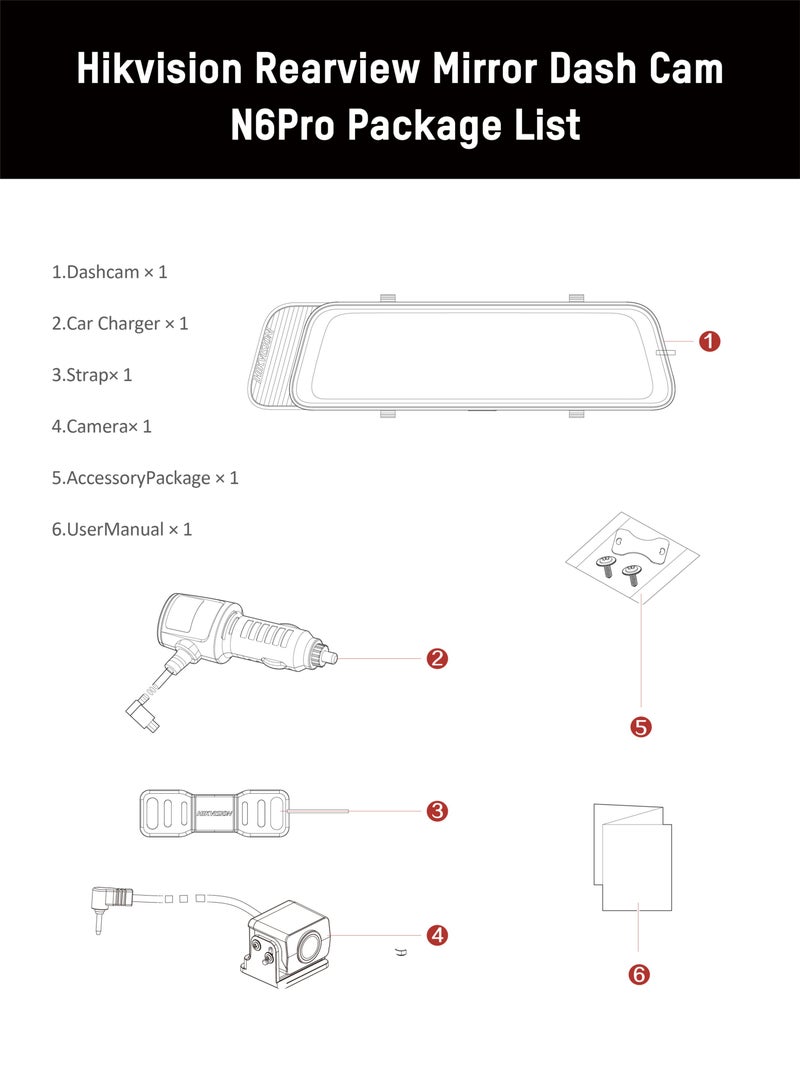 هيك فيجن - Hikvision مرآة الرؤية الخلفية DashCam، N6Pro، 2K، قناة مزدوجة، شاشة لمس 10 بوصة، تطبيق، التحكم الصوتي، مساعدة الرجوع للخلف - Image 1