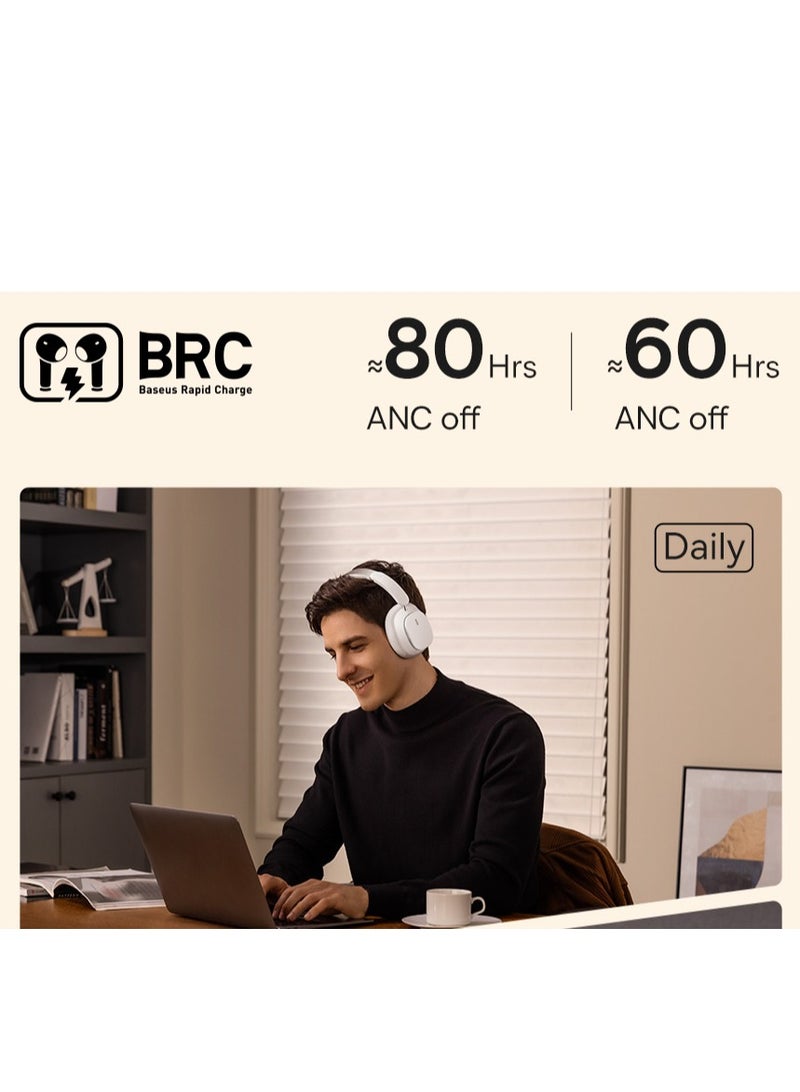 Baseus - H1 Pro Wireless Headphone Hybrid -48Db Active Noise Cancellation Bluetooth Headset V5.3 Hi-Res Certified LHDC Code Earphone 80h Battery Life For Daily Use/Business And Leisure White - Image 1