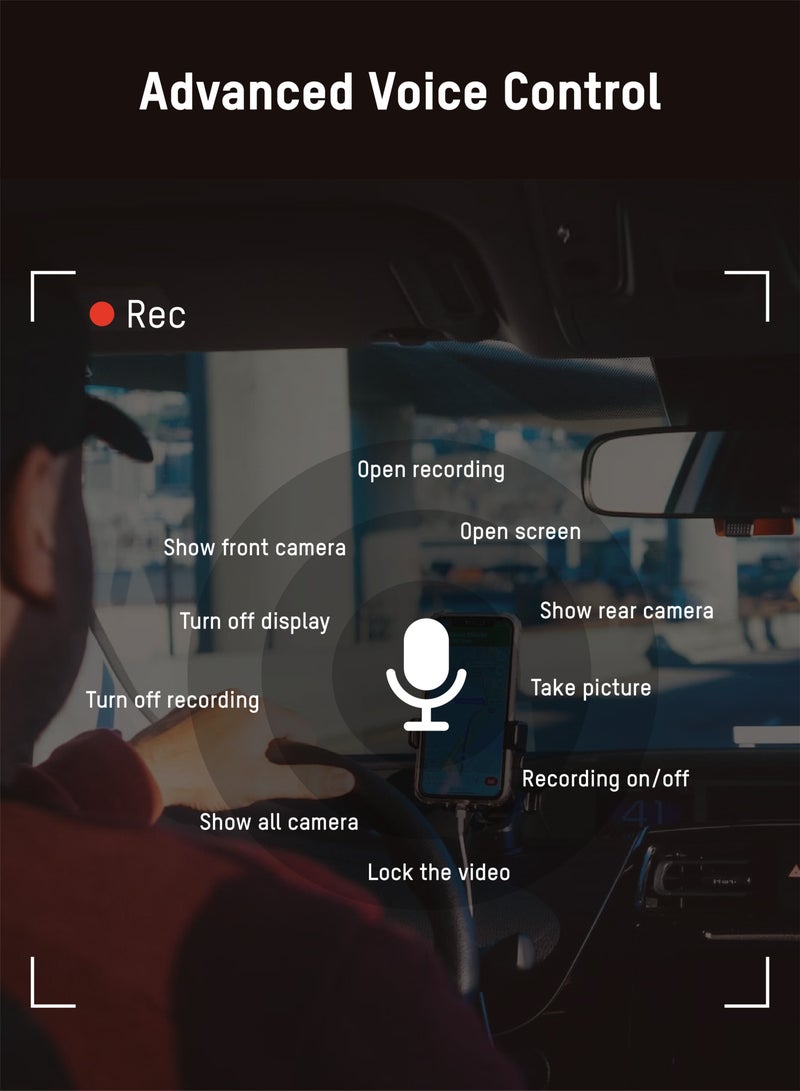 هيك فيجن Hikvision K5 Dashcam، 2K، قناة مزدوجة، واي فاي، شاشة لمس 3 بوصة، التطبيق، التحكم الصوتي، كابل خط باك، تسجيل حلقة، مراقبة وقوف السيارات - Image 5