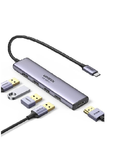 USB C Hub 5 in 1, 4K 60HZ HDMI To USB C Adapter Type C Dock Multiport With 4 USB 3.0 Type C To HDMI Hub Compatible For MacBook Pro/Air, Samsung S22/S23 Ultra, Huawei MateBook, iPad Pro/Air 5 White