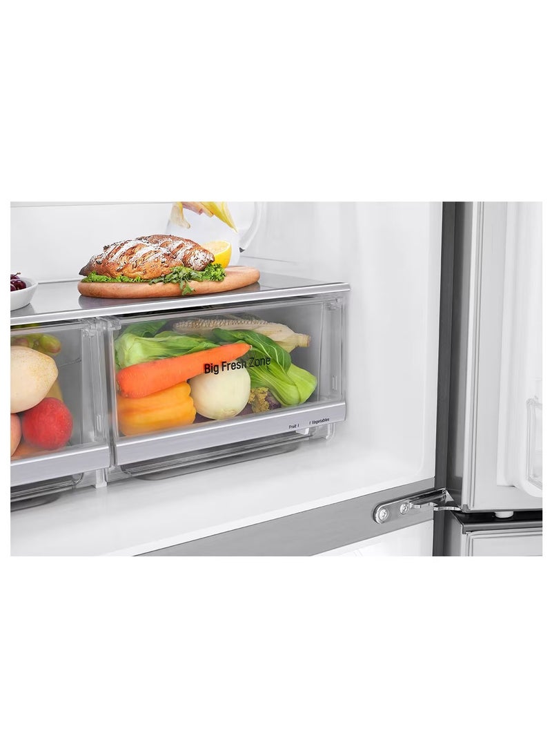 LG - 4 Doors Refrigerator  -Bottom Freezer - Smart Inverter Linear Compressor - Smart ThinQ - Pure N Fresh - GC-B22FTLVB Shiny Steel - Image 1
