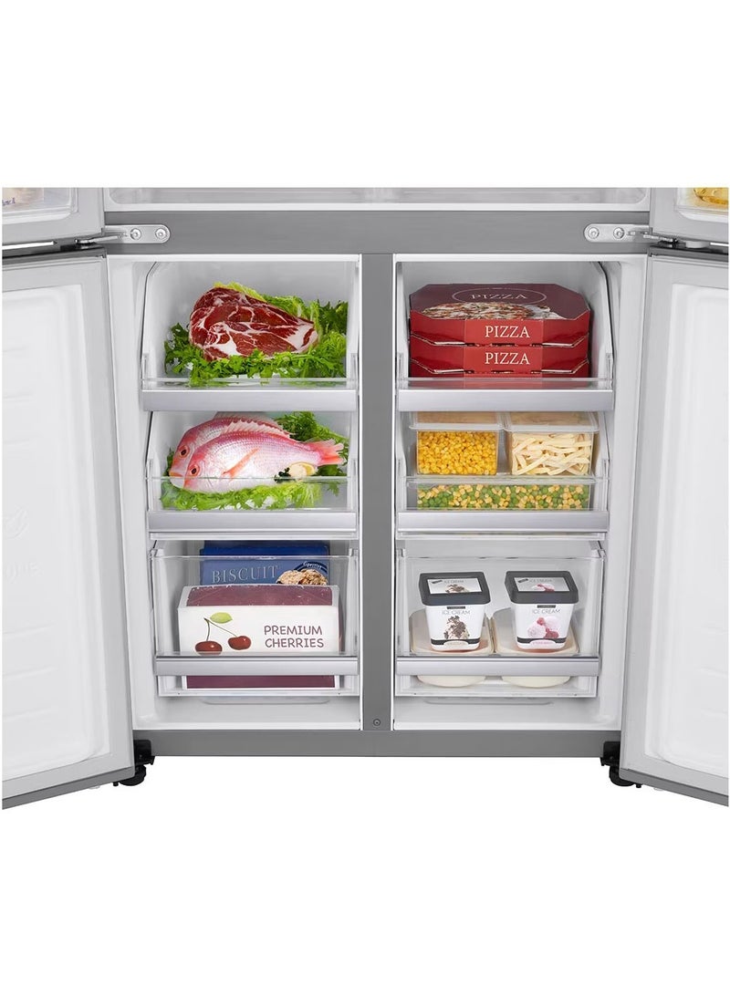 LG - 4 Doors Refrigerator  -Bottom Freezer - Smart Inverter Linear Compressor - Smart ThinQ - Pure N Fresh - GC-B22FTLVB Shiny Steel - Image 1