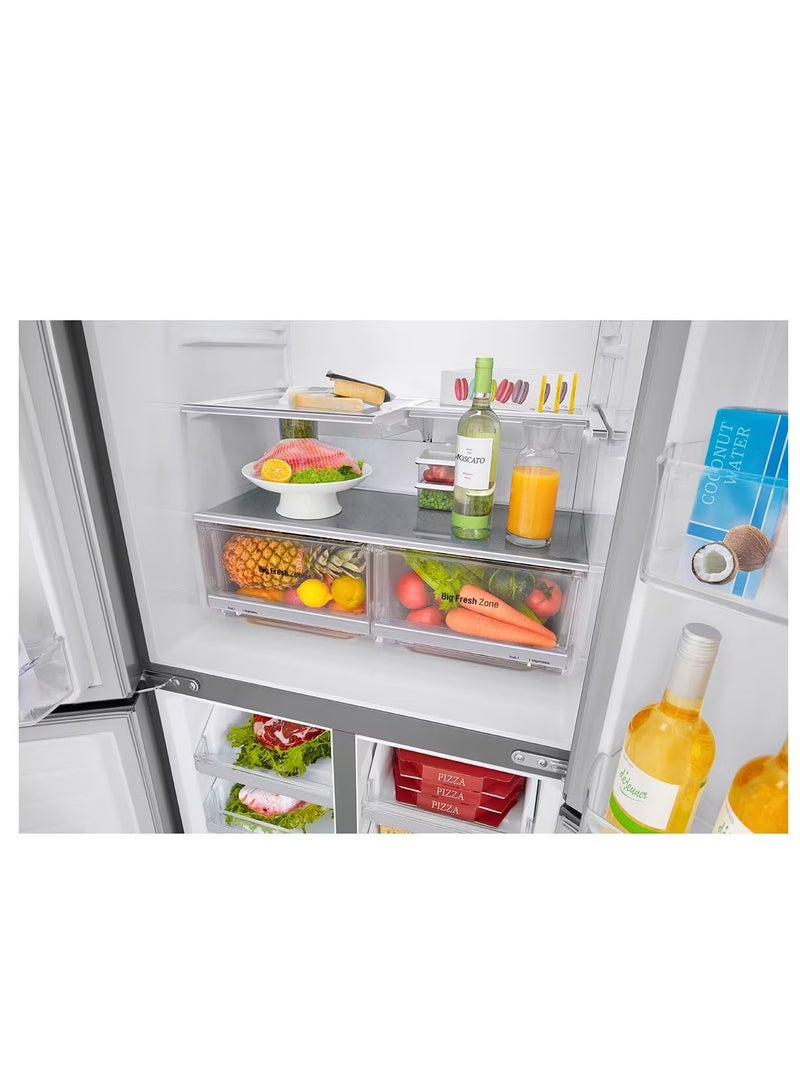 LG - 4 Doors Refrigerator  -Bottom Freezer - Smart Inverter Linear Compressor - Smart ThinQ - Pure N Fresh - GC-B22FTLVB Shiny Steel - Image 1