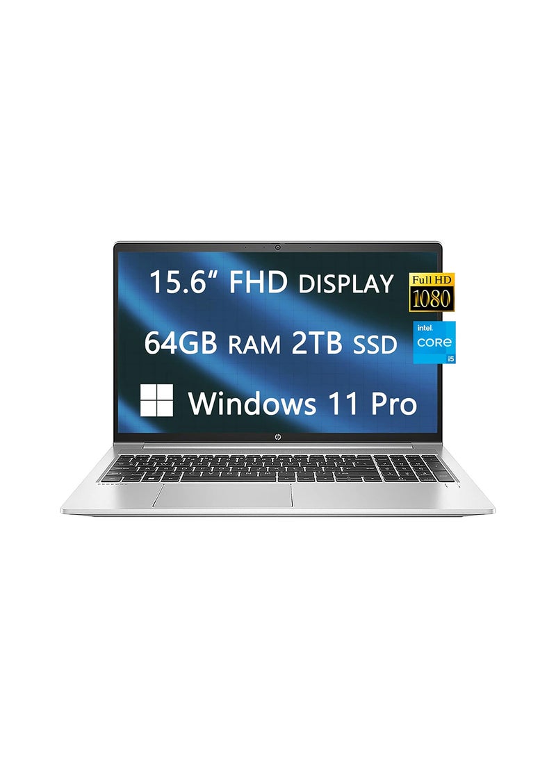 HP ProBook 450 G9 15 FHD Laptop, Intel Core i5 1235U, 64GB RAM, 2TB SSD, Backlit Keyboard, Webcam, Wi-Fi, Ethernet, Windows 11 Pro, School and Busness Ready, w/Free HDMI Cable English Silver - Image 1