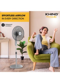 KHIND Pedestal Stand Fan 16-inch 2-in-1 Adjustable Height Cooling Indoor Outdoor Fan, Finger Safe Grills, Automatic Oscillation Perfect for Home, Office, Grey (SF1682V2) 50 W SF1682V2 Winter Grey  - Image 4