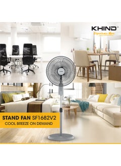 KHIND Pedestal Stand Fan 16-inch 2-in-1 Adjustable Height Cooling Indoor Outdoor Fan, Finger Safe Grills, Automatic Oscillation Perfect for Home, Office, Grey (SF1682V2) 50 W SF1682V2 Winter Grey  - Image 3